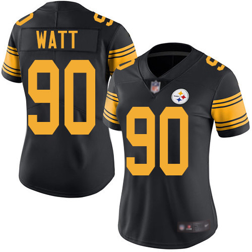 Women Pittsburgh Steelers Football #90 Limited Black T J Watt Rush Vapor Untouchable Nike NFL Jersey->women nfl jersey->Women Jersey